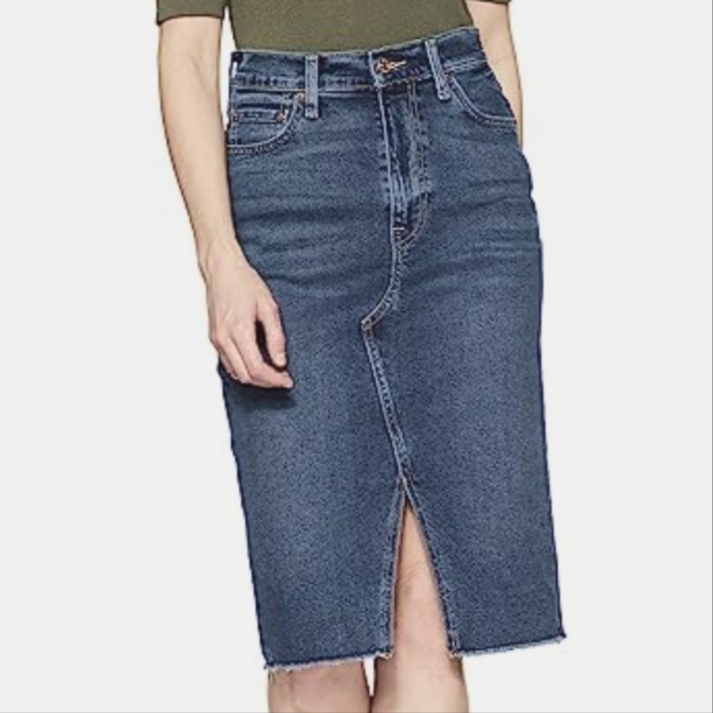 NEW! CALVIN KLEIN High-Rise Knee Length Denim Jean Skirt 30.